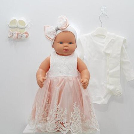 Kız Bebek Mevlüt Elbisesi Gelinlik Fransız Dantelli Abiye STL11015
