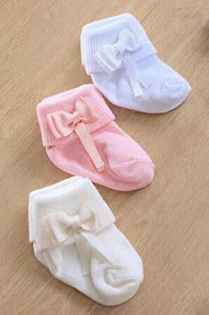 Kız Bebek Lüks Süslü Fiyonglu 6 Çift Çorap 0-12 Ay STL6547