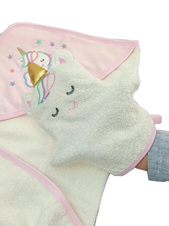 Kız Bebek Pembe Havlu % 100 Pamuk Kumaş Unicorn Oyun arkadaşı kese STL6010