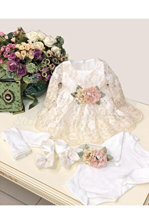 Kız Bebek Bej Mevlüt Elbisesi 3-6 Ay STL4606
