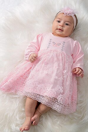 Kız Bebek Mevlüt Elbisesi Fransız Dantelli Elbise Takımı Bebek Mevlütlük Seti STL6620
