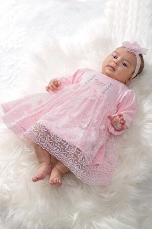 Kız Bebek Mevlüt Elbisesi Fransız Dantelli Elbise Takımı Bebek Mevlütlük Seti STL6620
