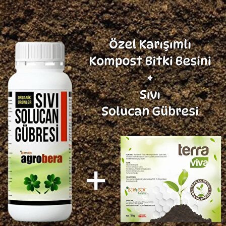 agrobera Sıvı Solucan Gübresi 1 litre + Terra Viva Özel Karışımlı Kompost Gübre 2 kg Seti