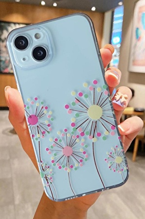 İPHONE 15 PLUS UYUMLU ÇİÇEKLER DESENLİ ŞEFFAF SİLİKON KILIF FLOWER