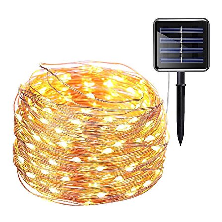 22 Metre, Güneş Enerjili Peri LED Işık, Solar Bahçe Aydınlatması, İnce Telli LED Işık, Sarı/Günışığı