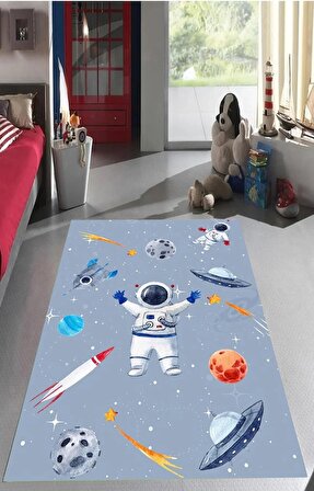 Uzay Çocuk Oyun Halısı Kaymaz Makinede Yıkanabilir Eğitici Bebek Ve Çocuk Odası Halısı Oyun Matı