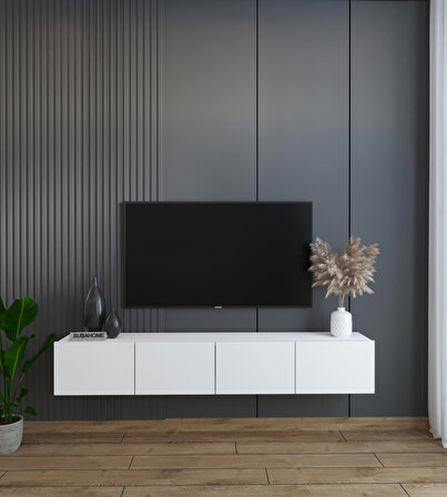 Duvara Monte Modern Minimalist Beyaz Tv Ünitesi Mdf 160 cm