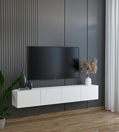 Duvara Monte Modern Minimalist Beyaz Tv Ünitesi Mdf 160 cm