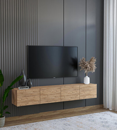 Duvara Monte Modern Minimalist Atlantik Çam Tv Ünitesi Mdf 160 cm