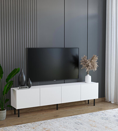 Minimalist 160 cm Demir Ayaklı Beyaz Tv Ünitesi - İdeal Ebatlarla Modern Tasarım