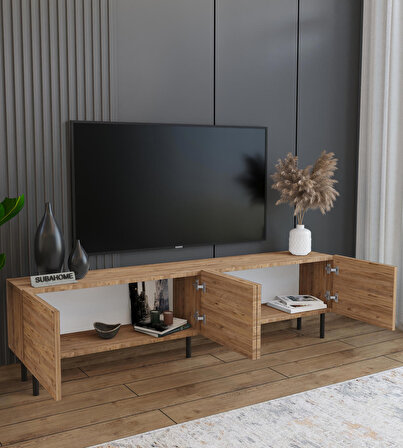 Minimalist 160 cm Demir Ayaklı Ahşap Görünümlü Tv Ünitesi - İdeal Ebatlarla Modern Tasarım