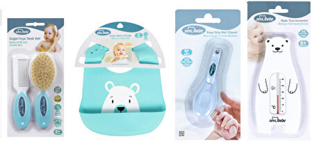 Sevi Bebe Bakım Seti (Silikon Önlük+Doğal Fırça Tarak+Makas+Banyo Derecesi)