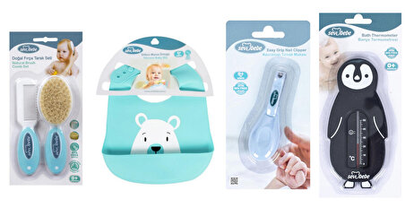 Sevi Bebe Bakım Seti (Silikon Önlük+Doğal Fırça Tarak+Makas+Banyo Derecesi)