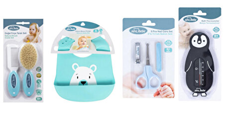 Sevi Bebe Bakım Seti (Silikon Önlük+Doğal Fırça Tarak+Makas Seti+Banyo Derecesi)