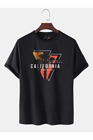 Calıfornıa Los Angeles Baskılı Oversize Bol Kalıp Siyah Tshirt