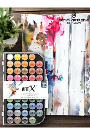 48 Renk PREMİUM Tablet Sulu boya Seti - Su Hazneli Fırça Hediyeli *YÜKSEK RENK PİGMENT KALİTESİ