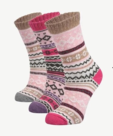 3'lü Kadın Etnik Desenli Soket Yün Çorap