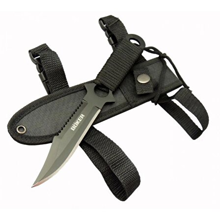 Böker 1-1 S Kol Tip Kamp Bıçağı 21,5 cm - Siyah, İp Saplı, Kola Takılan Kılıflı