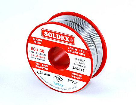 Soldex 60-40 Lehim Teli 200 Gr 1,6 mm - Sn:60 / Pb:40