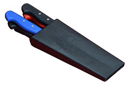 Plastik Bıçak Kütüklüğü 4 lü - Kırmızı, Plastik, Kemerlikli Bıçak Çanta