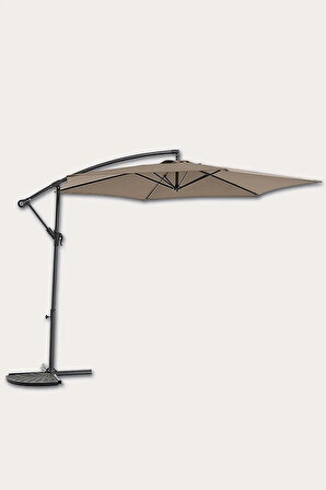 Bidesenal Makaralı Sistem Bahçe Şemsiyesi, Ampül Şemsiye, 300cm Polyester Bahçe Şemsiyesi AmpulŞemsiye Açık Kahverengi