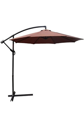 Bidesenal Makaralı Sistem Bahçe Şemsiyesi, Ampül Şemsiye, 300cm Polyester Bahçe Şemsiyesi AmpulŞemsiye Kahve