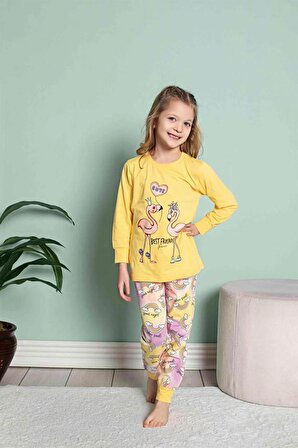Kız Çocuk Uzun Kol Pijama Takım 2279 Sarı