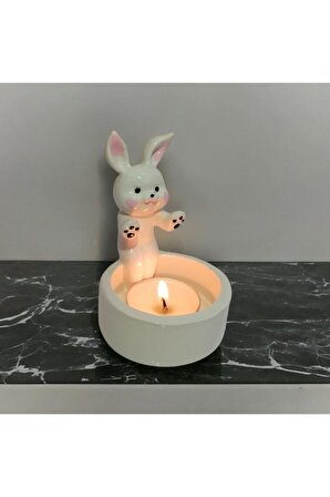 Dekoratif Ateş Başında Isınan Tavşan  Tealight Mumluk Tealight
