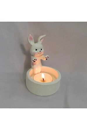Dekoratif Ateş Başında Isınan Tavşan  Tealight Mumluk Tealight