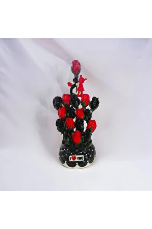 Sevgililer Günü Özel Taş Saksı Çiçek  Siyah Gül