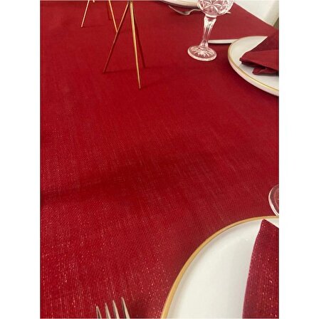 Zeren Home Simli Dertsiz Salon Masa Örtüsü Kırmızı