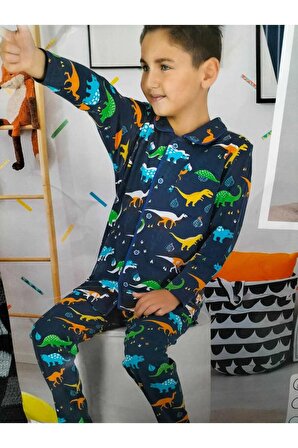 Önü Boydan Düğmeli Sanforize Edilmiş Çekmez Çocuk Pijama Takımı kız / erkek Çocuk