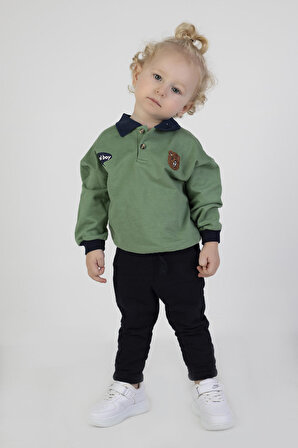 Erkek Bebek&Çocuk İki İplik Kumaş Orta Kalınlıkta Polo Yaka Örme Basic Alt Üst Eşofman Takımı