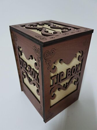 Ahşap Tip Box Bahşiş Kutusu Anahtarlı Kilitli Kahverengi