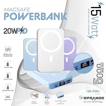 Tahtakale Teknoloji Dünyası Magsafe Wireless 5000Mah 15W Hızlı Şarj 20W Pd Göstergeli Powerbank