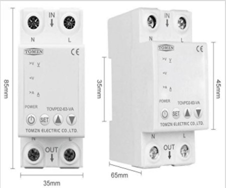 TOMZN Voltaj ve Akım Koruma Rölesi Yüksek Alçak Gerilim Akım Yıldırım Koruyucu 63A Yeni Tasarım