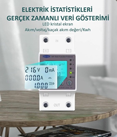 TOMZN Akıllı Kaçak Akım Koruma Rölesi ve Yüksek Voltaj ve Akım Koruyucu Röle 63A WiFi Özellikli