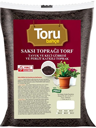 Torubahce 20 lt Saksı Toprağı Torf Tavuk ve Keçi Gübresi ve Perlit Katkılı Toprak