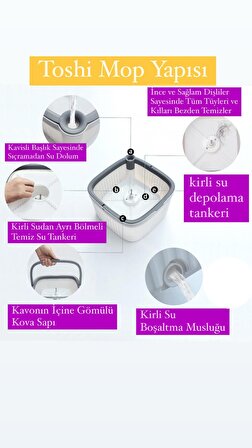 Toshi - Temiz Su ve Kirli Su Ayıran Otomatik Temizlik Mop Seti