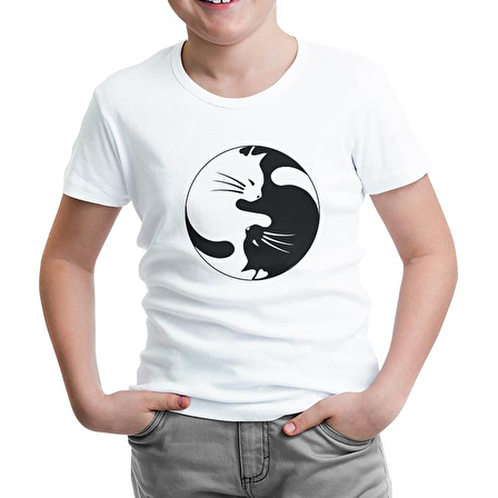 Yin Yang - Kedi Beyaz Çocuk Tshirt