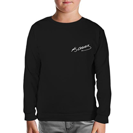 Atatürk İmza - Göğüs Logo Siyah Çocuk Sweatshirt
