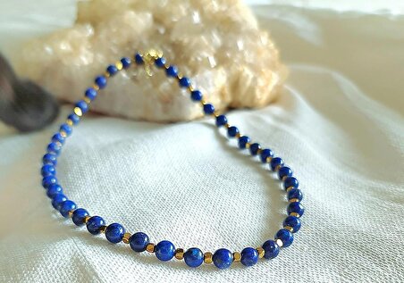 Doğal taş Lapis Lazuli ve Hematit taşlarından kolye