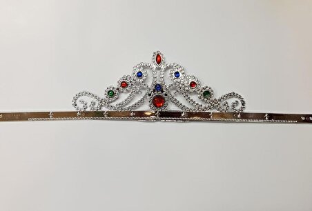 Gümüş Renk Plastik Prenses Tacı Kraliçe Tacı 60 cm