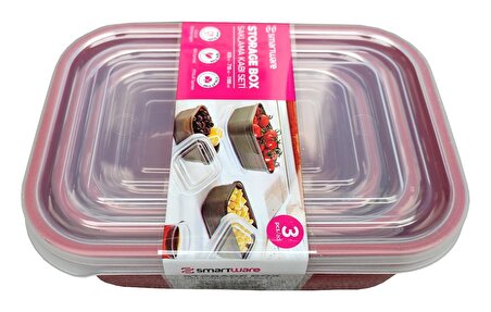 Turan Plastik Kapaklı Mutfak Eşya Gıda Saklama Düzenleme Kabı Kutusu - 3'lü Set - Bordo