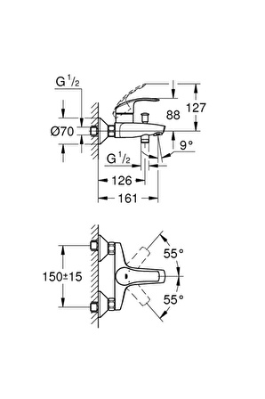 Grohe Eurosmart 33300002 Gümüş Banyo Bataryası