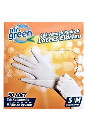 Mr Green Çok Amaçlı Pudralı Lateks Eldiven 50 li S/M