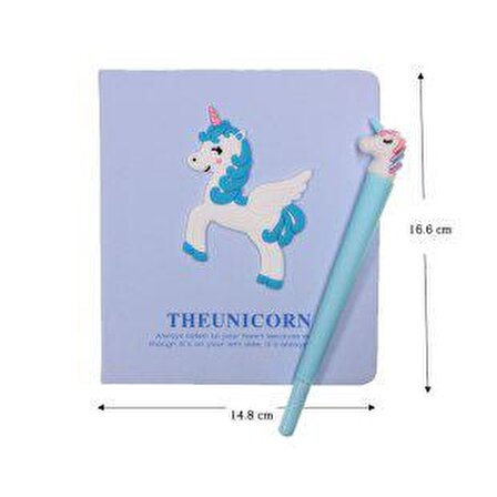 Unicorn Temalı Defter ve Kalem Seti (MAVİ)