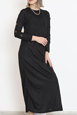 Kadın Kolu Düğmeli Elbise Siyah