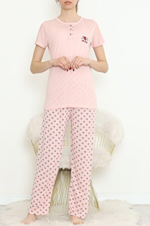 Kadın Düğmeli Pijama Takımı Pembe