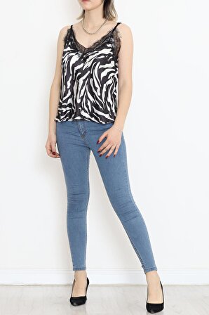 Kadın Dantelli Saten Bluz Zebra